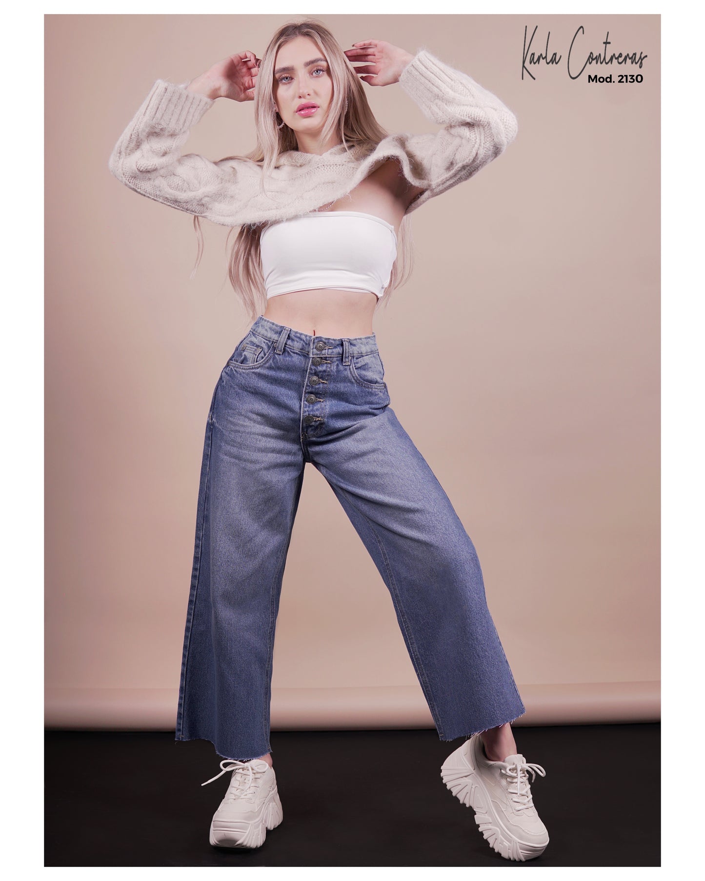 Jeans culotte azul, 5 botones.