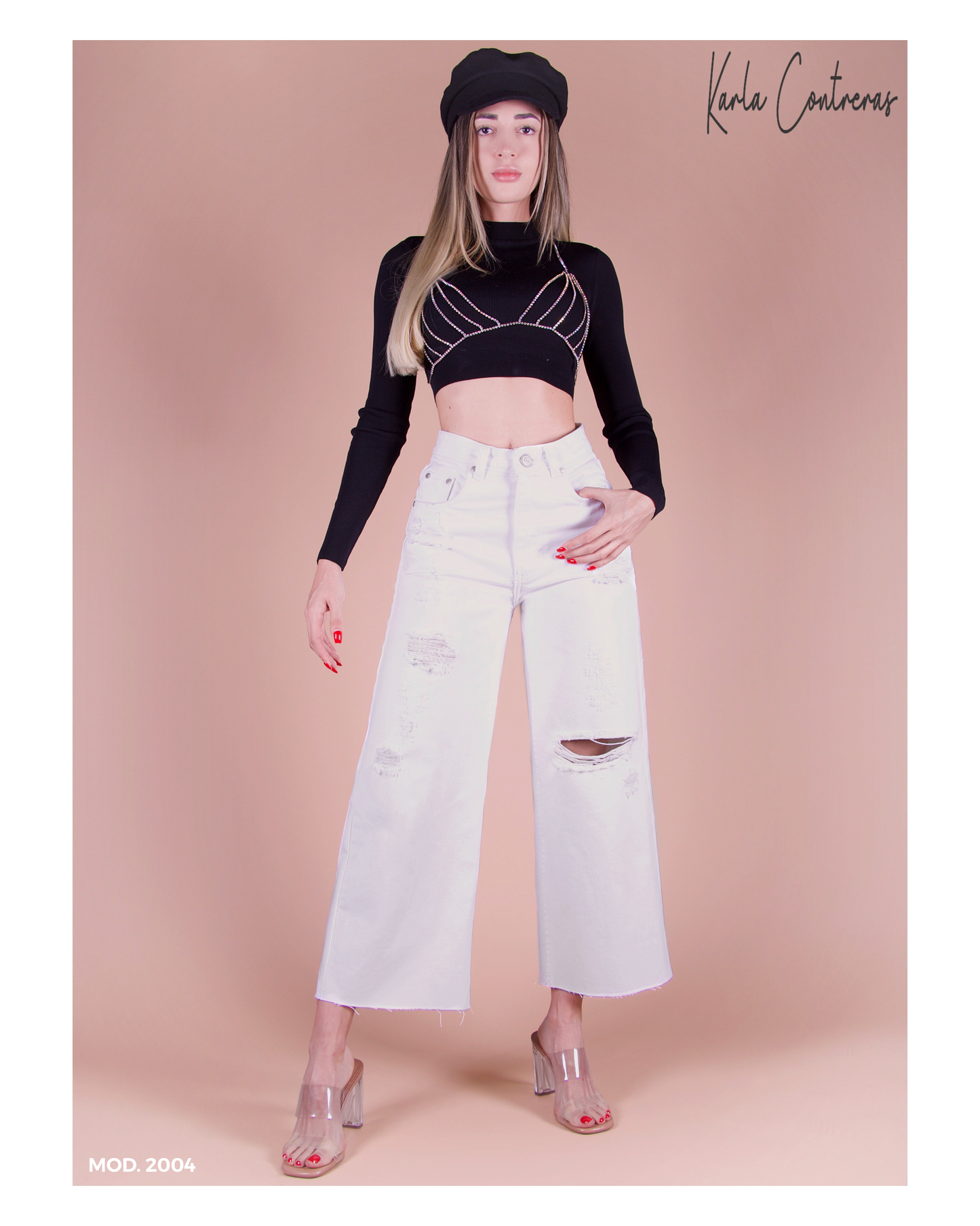 Jeans culotte, blanco roto, 1 boton.