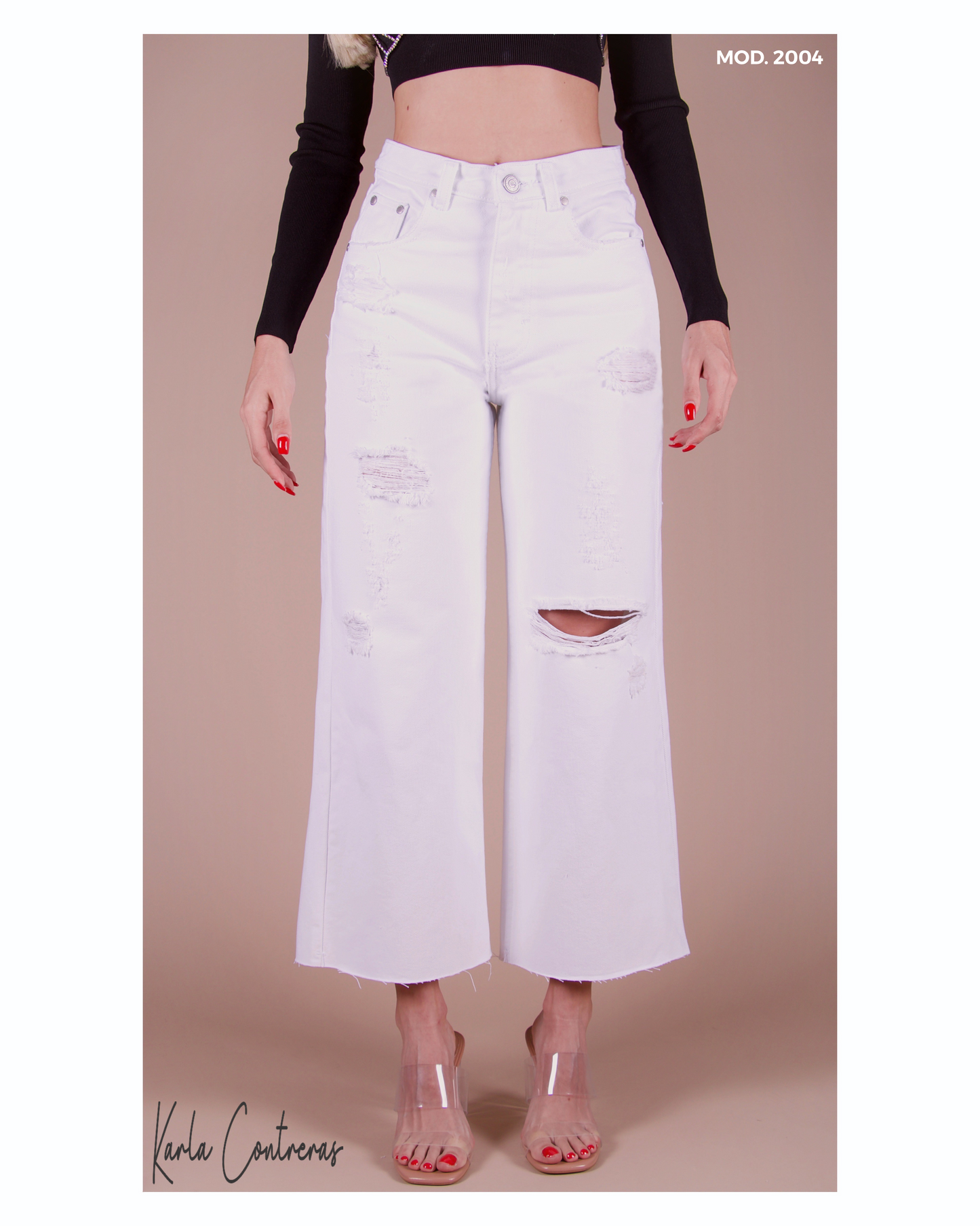 Jeans culotte, blanco roto, 1 boton.