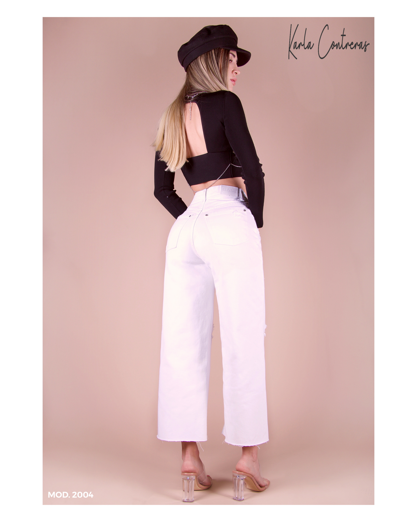 Jeans culotte, blanco roto, 1 boton.