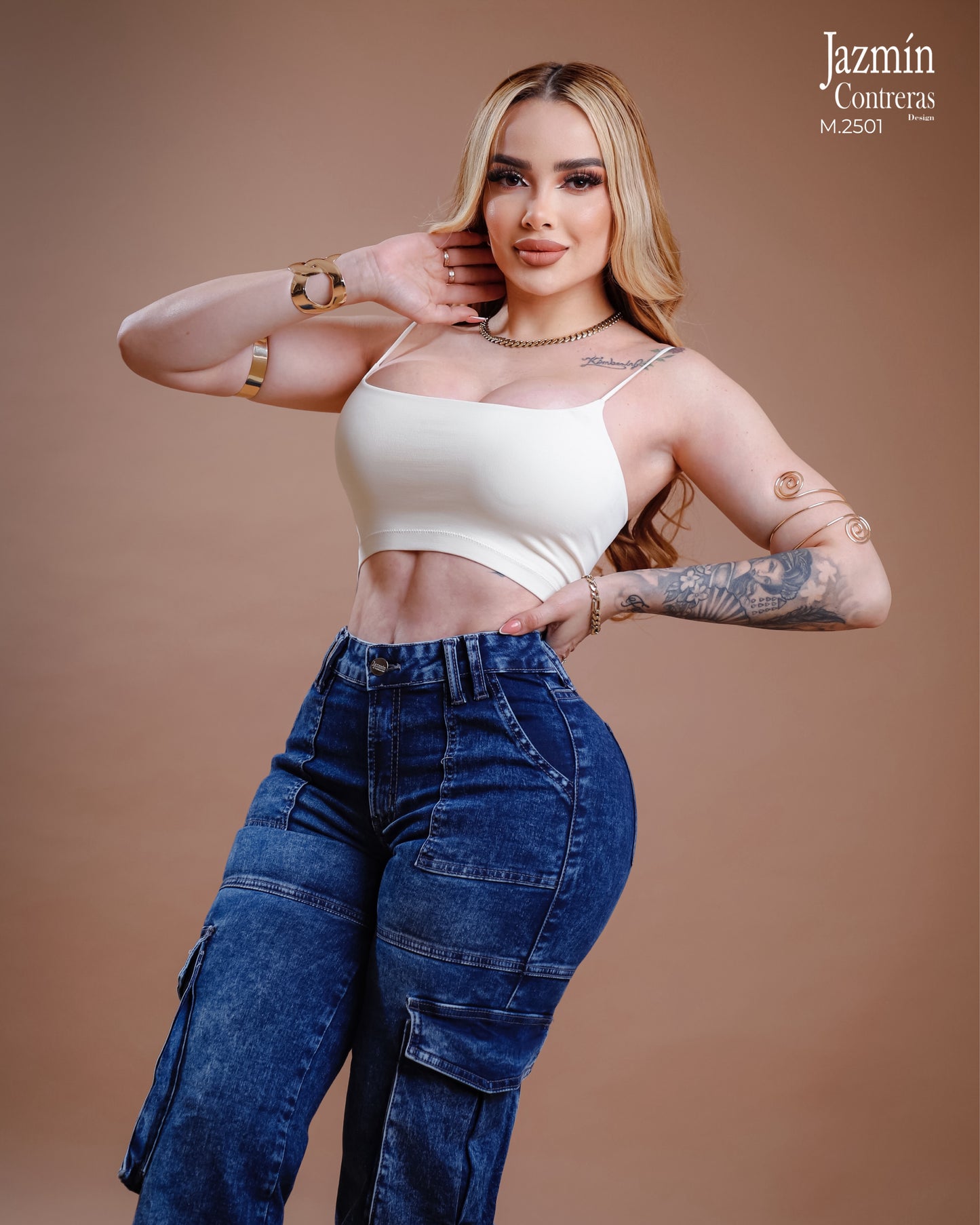 Jeans Cargo Recto, Corte Colombiano, Mezclilla strech.