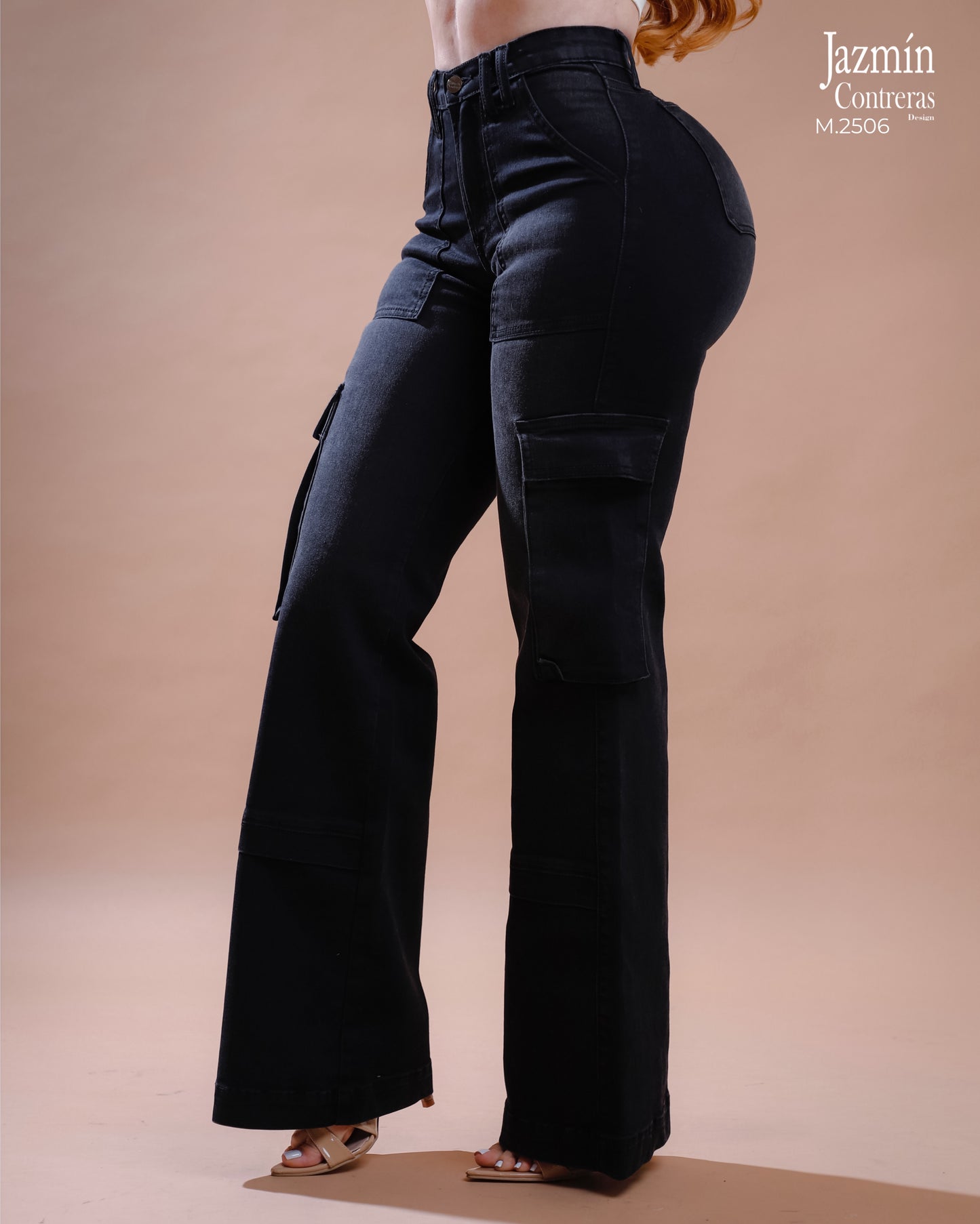 Jeans cargo, 1 botones, color negro-gris