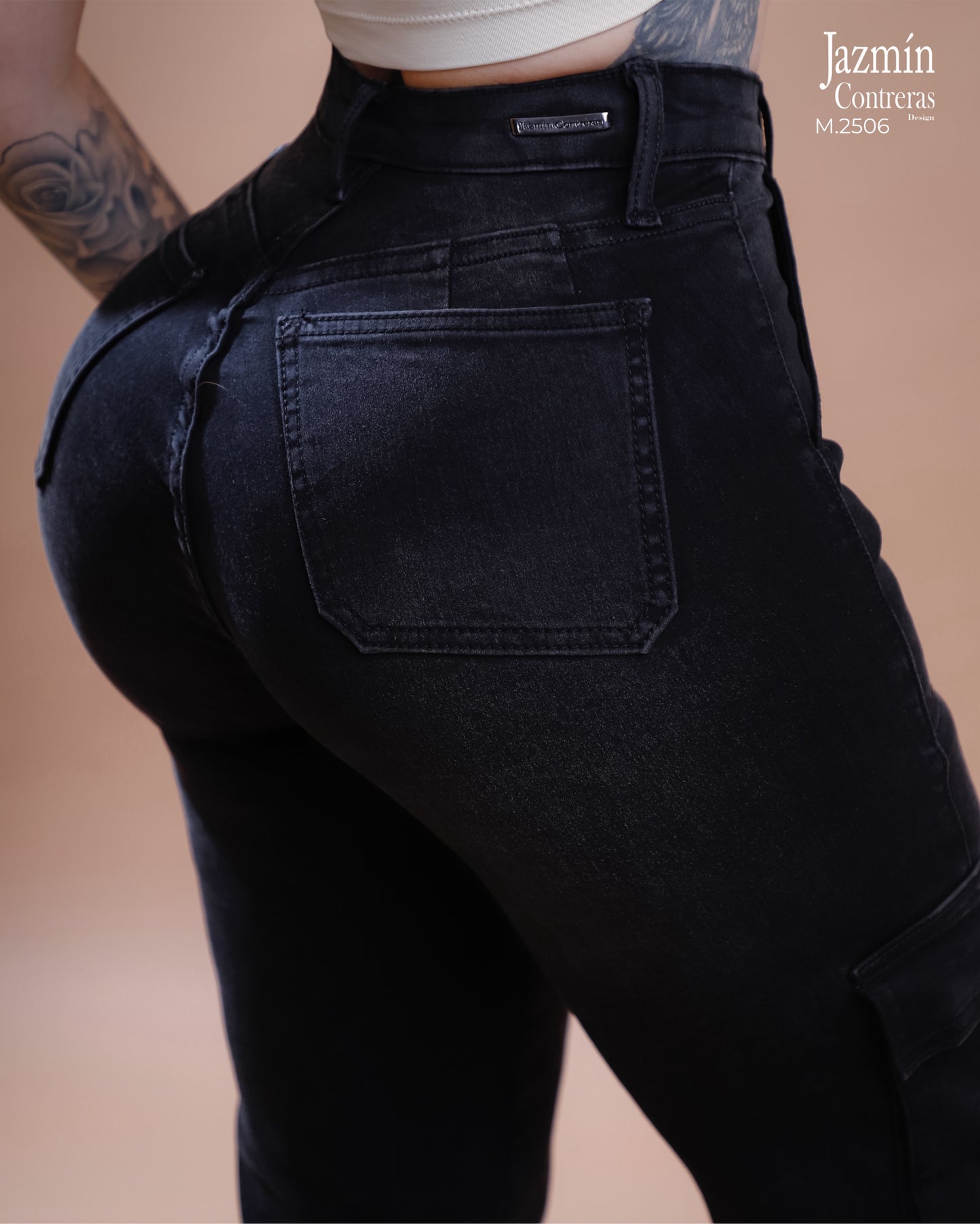 Jeans cargo, 1 botones, color negro-gris