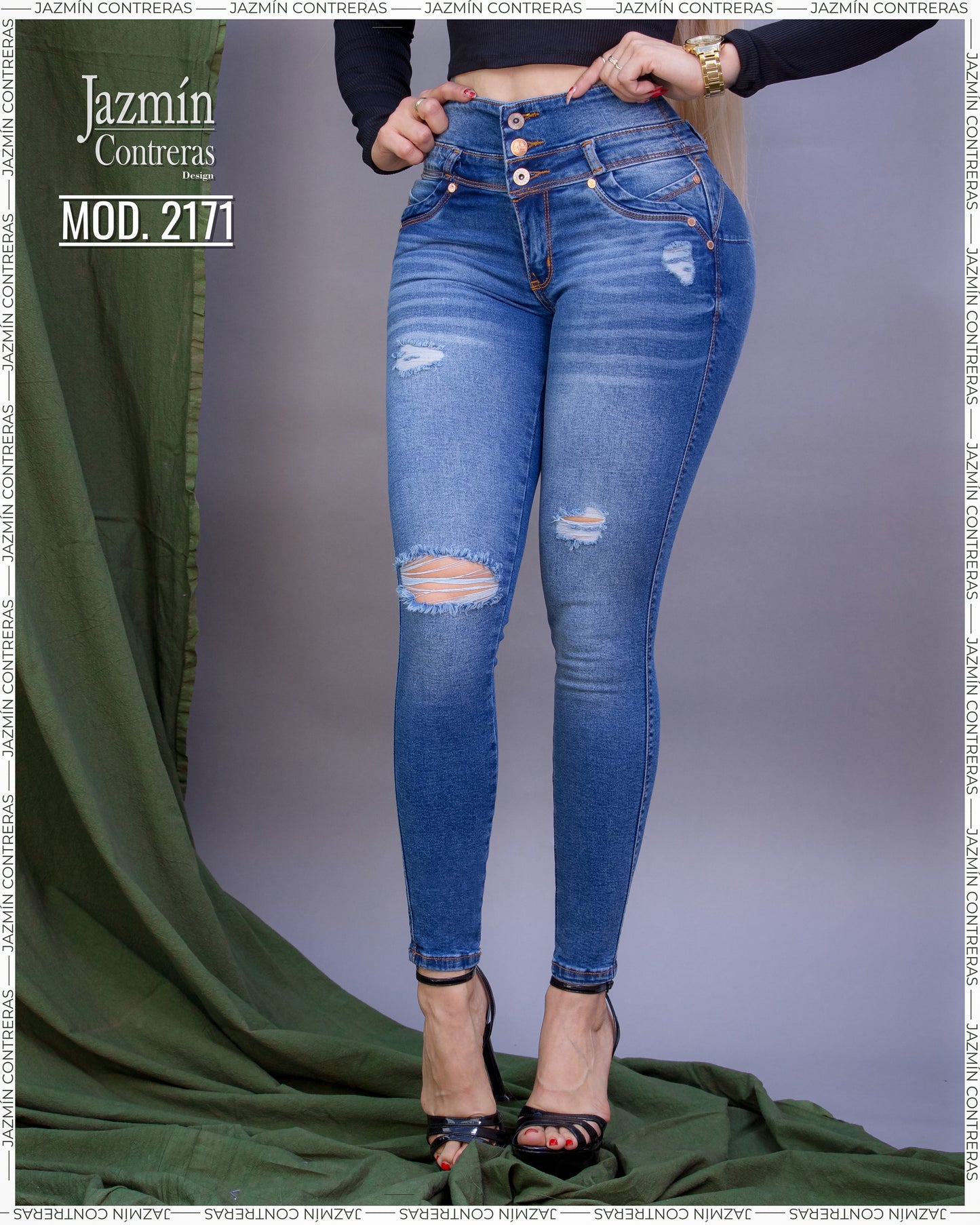 Jeans corte colombiano, azul oscuro con roturas