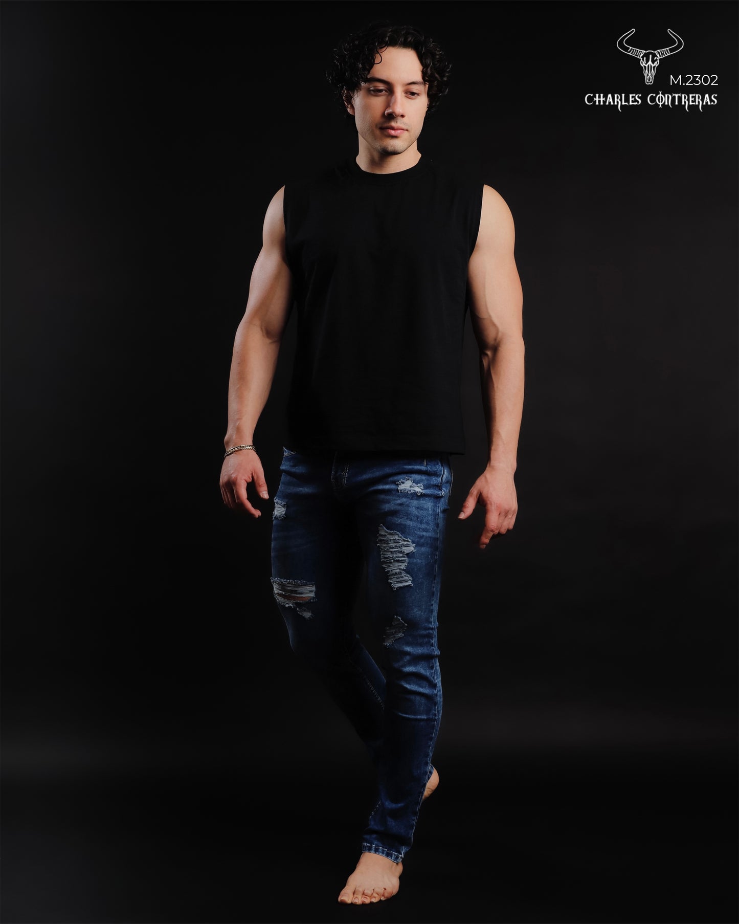 Jeans para caballero corte Slim, azul marmol.