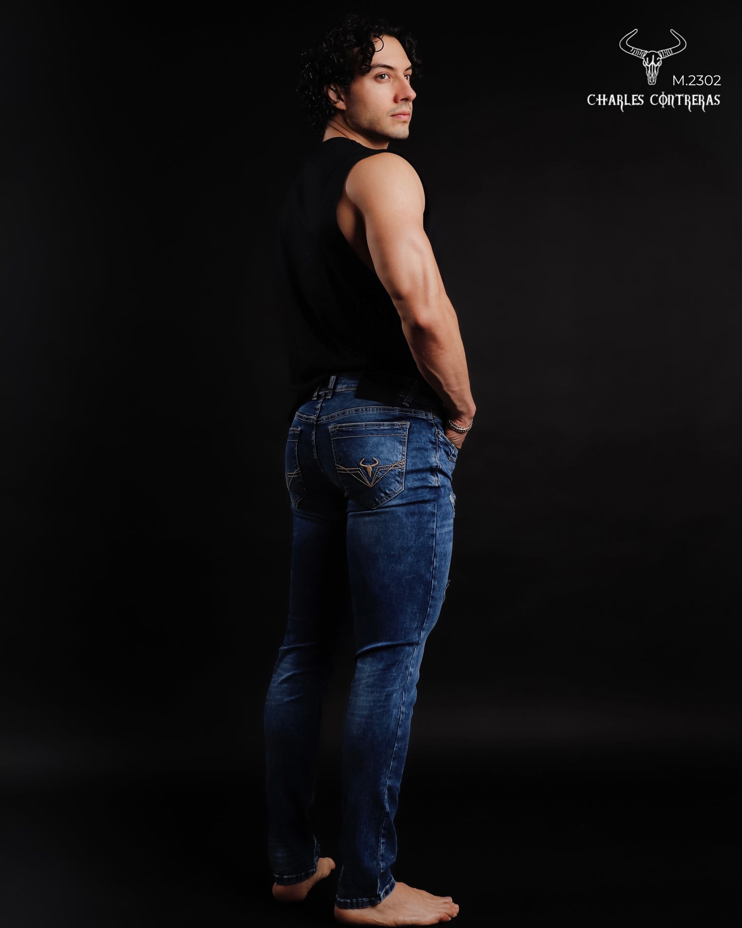 Jeans para caballero corte Slim, azul marmol.