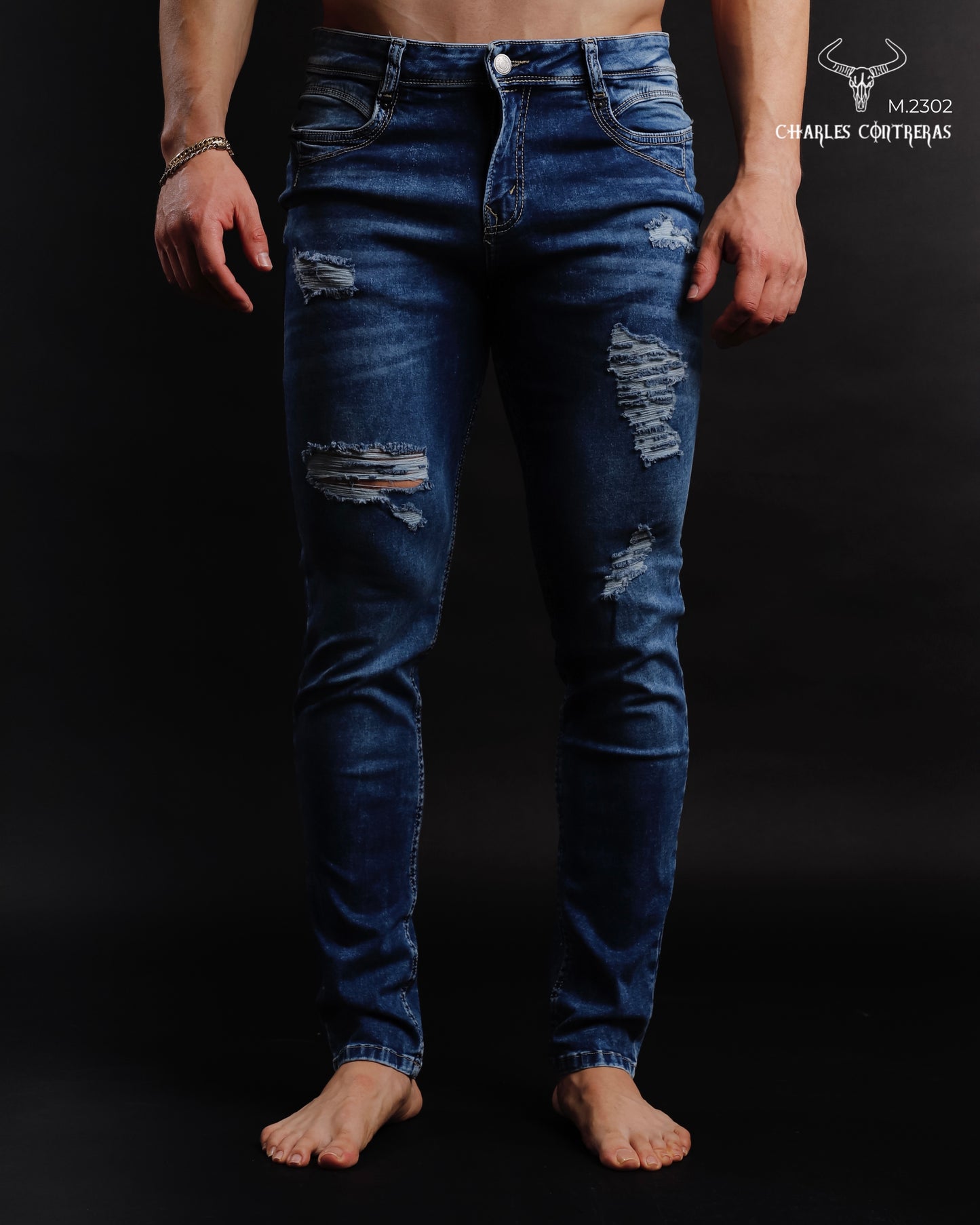 Jeans para caballero corte Slim, azul marmol.