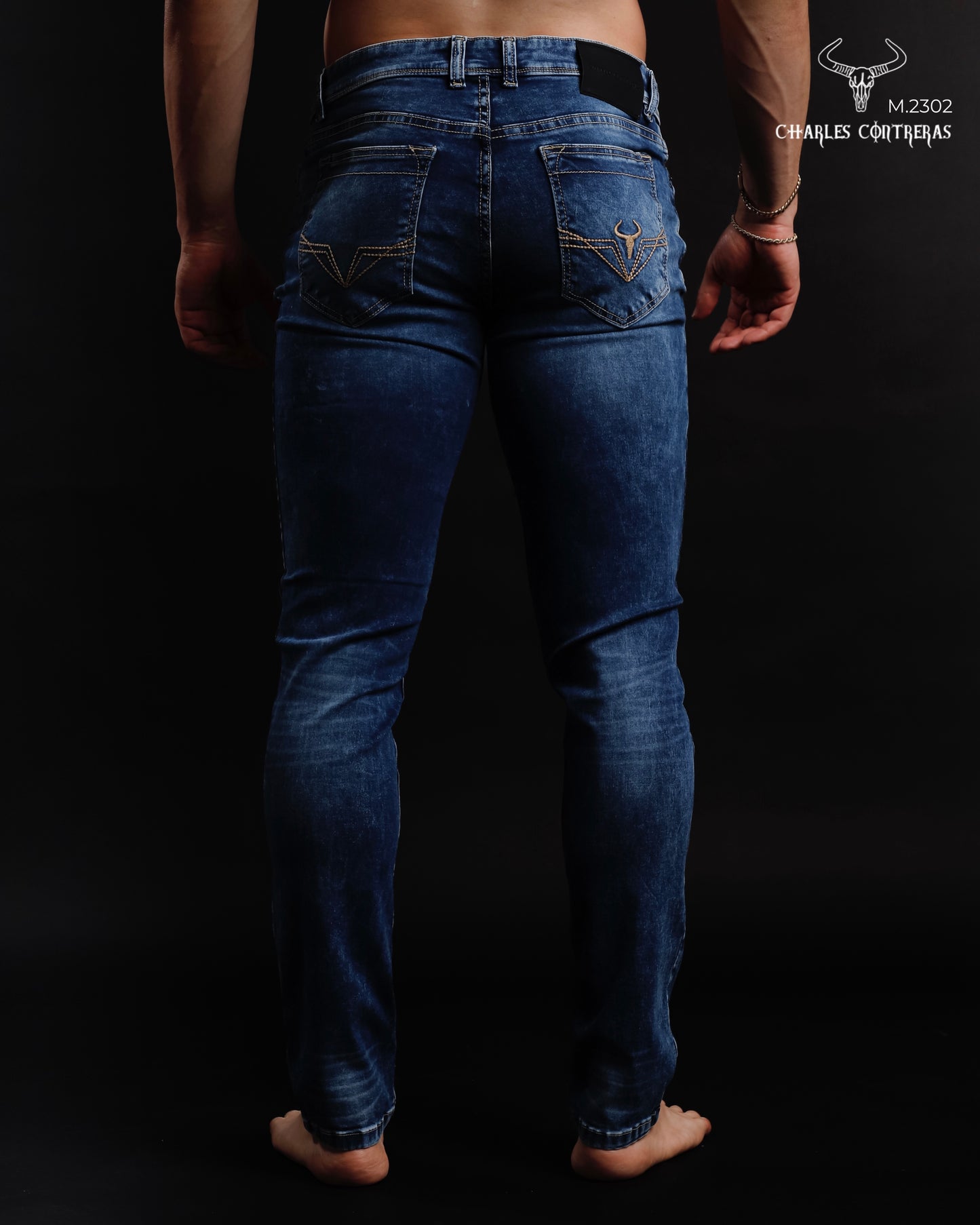Jeans para caballero corte Slim, azul marmol.