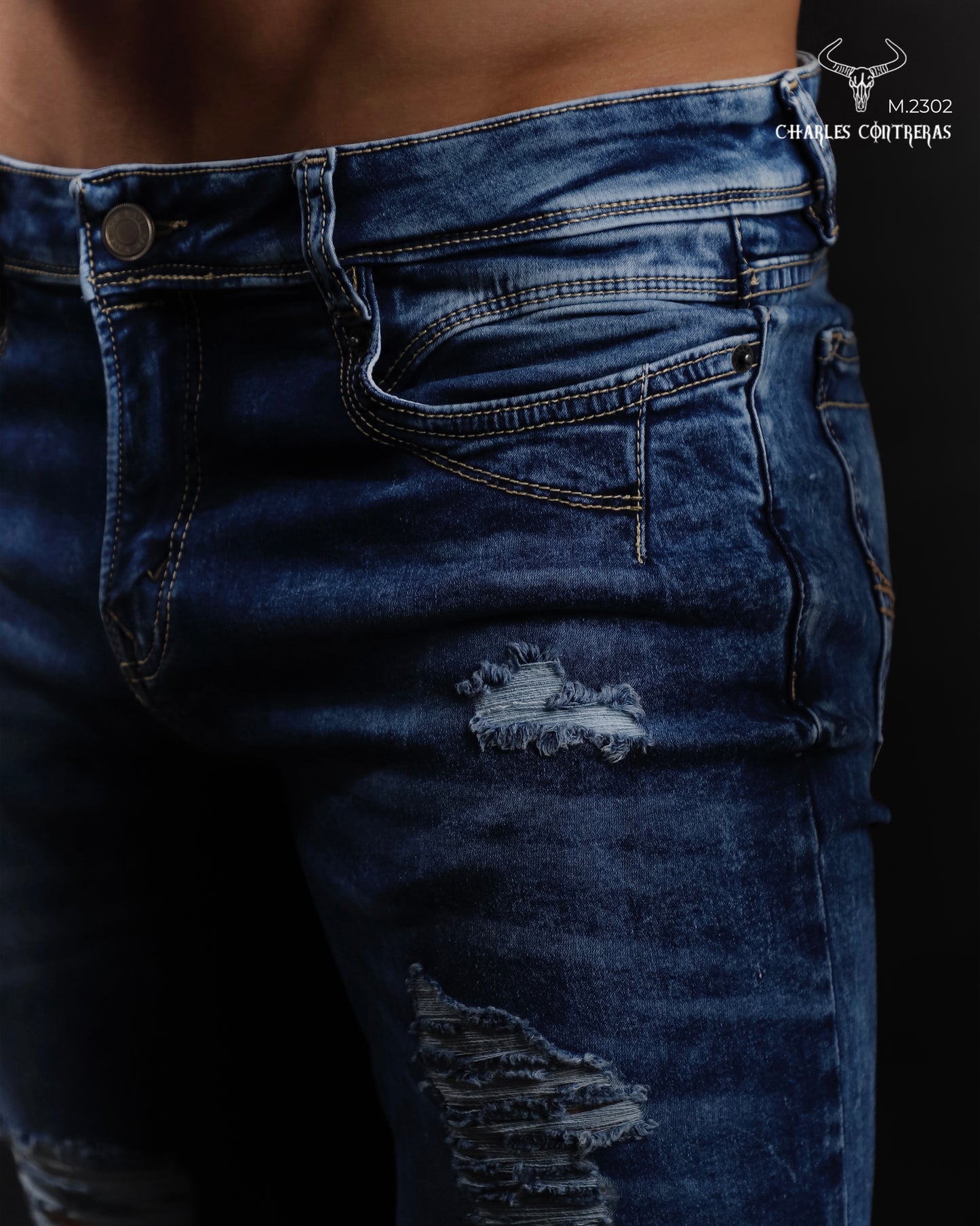 Jeans para caballero corte Slim, azul marmol.