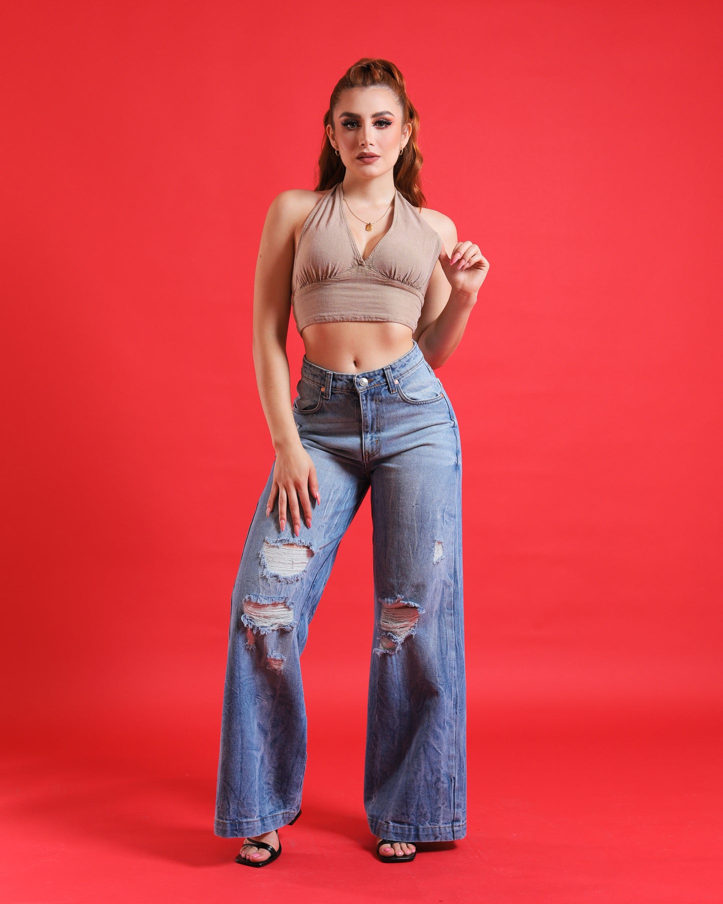 Jeans Wide Leg, mezclilla rigida.