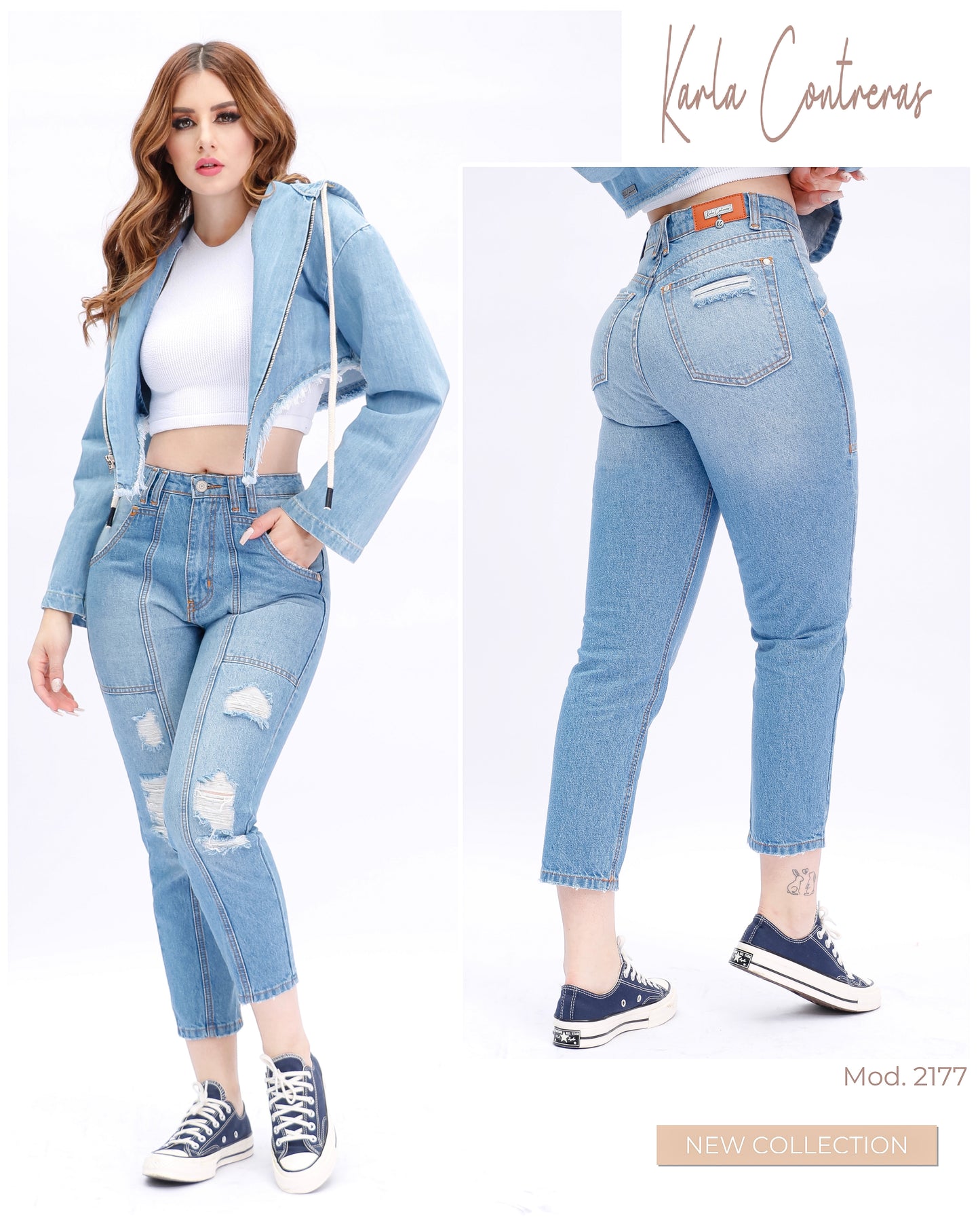 Jeans Momfit, con costuras delanteras.