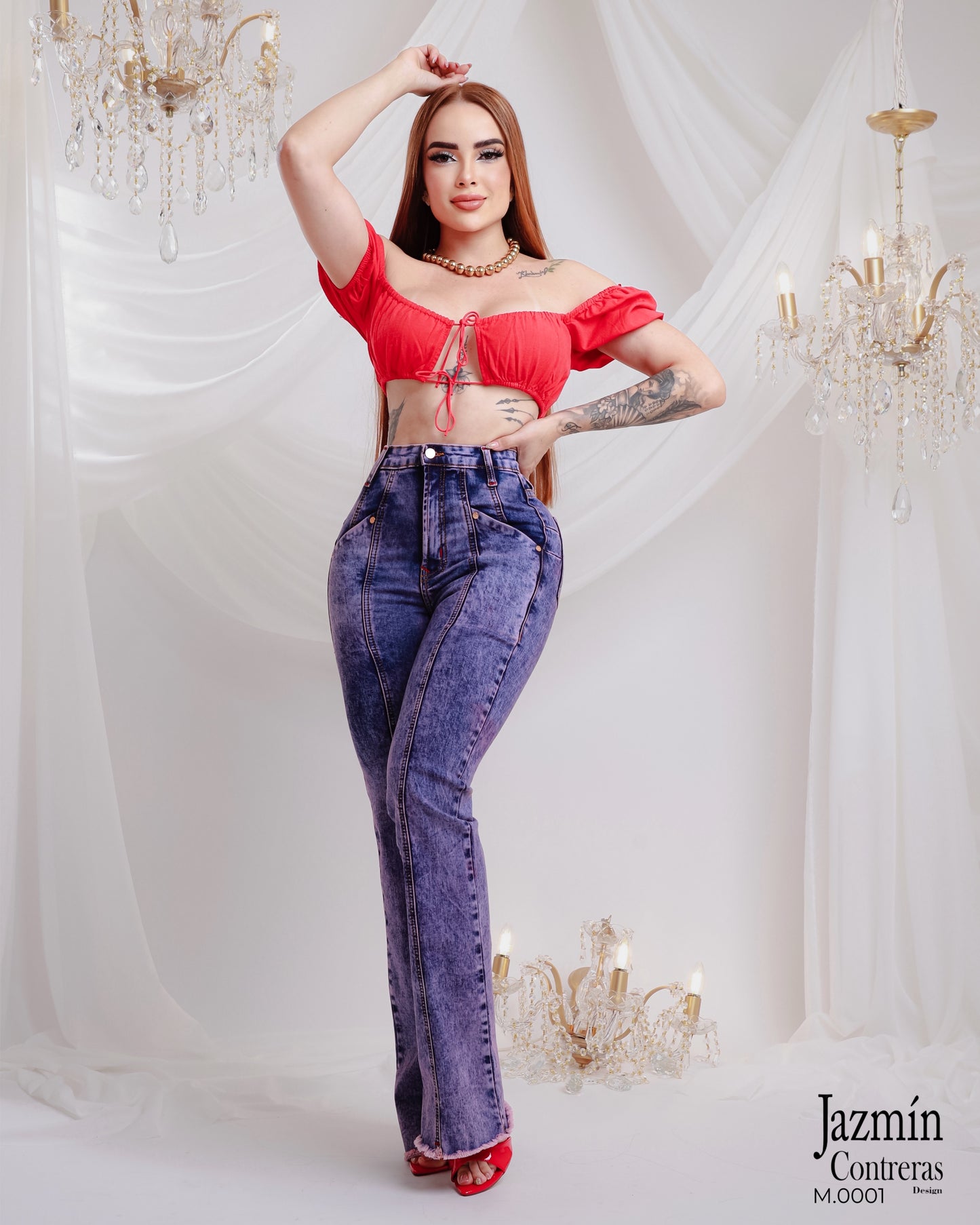 Jeans flare, corte colombiano, color rosa azul