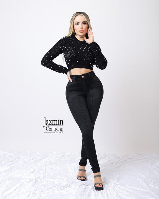 Jeans corte colombiano, con detalle trena en pretina
