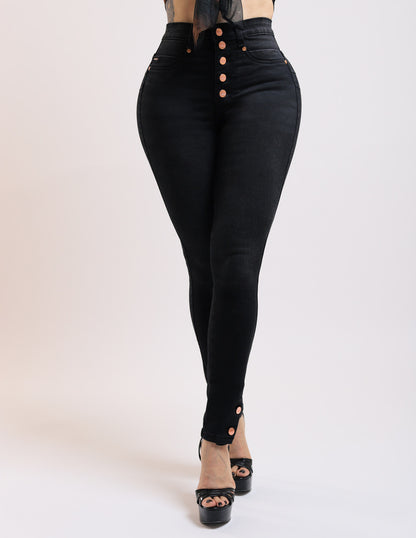 Jeans corte colombiano, 5 botones oro rosa