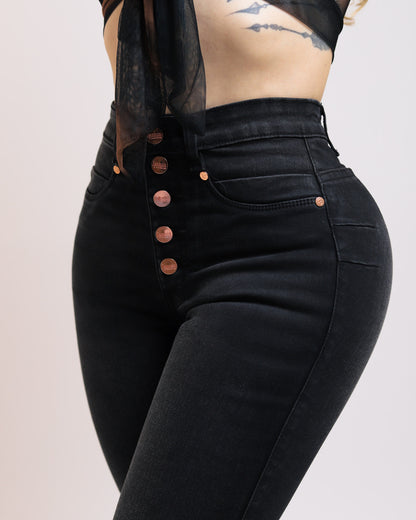 Jeans corte colombiano, 5 botones oro rosa