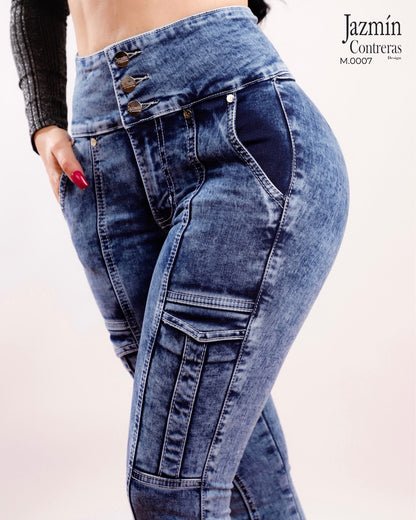 Skinny jeans tiro alto corte colombiano