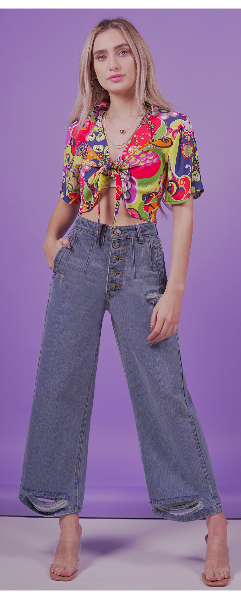 Jeans Culotte, son 5 botones, azul.