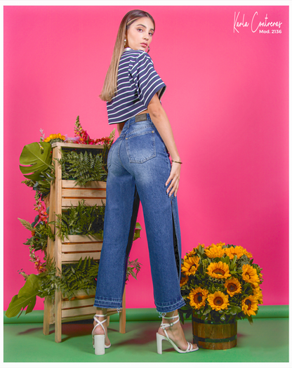 Jeans con abertura lateral, Momfit.