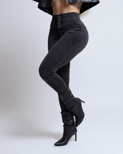 Jeans corte colombiano, negro-gris sin bolsas traseras