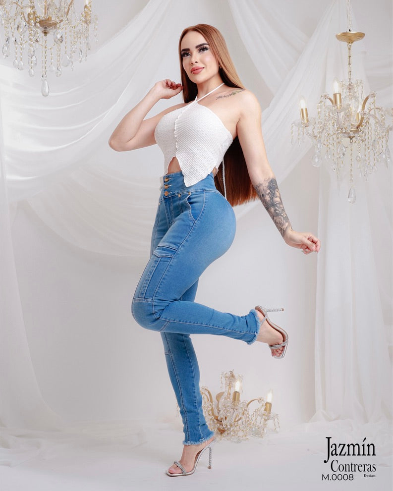 Skinny jeans tiro alto corte colombiano
