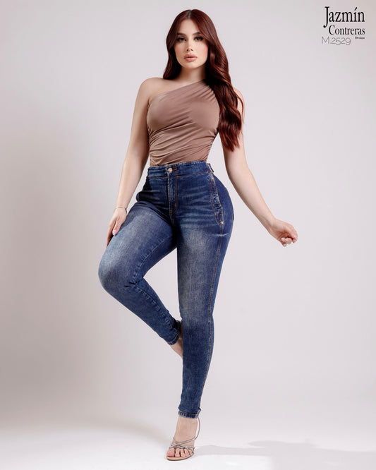 Jeans skinny con hebillas, azul oscuro.
