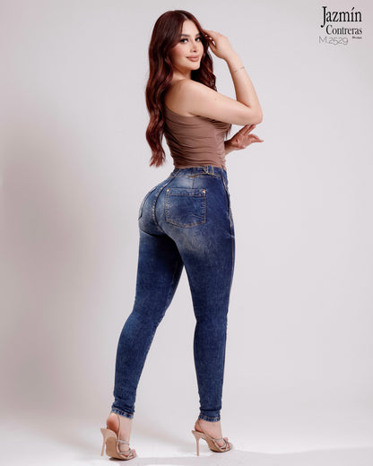 Jeans skinny con hebillas, azul oscuro.