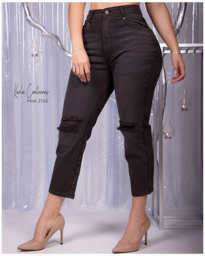Jeans momfit, negro-cafe.