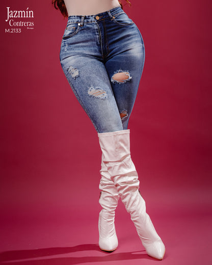 Skinny jeans basico corte colombiano bicolor