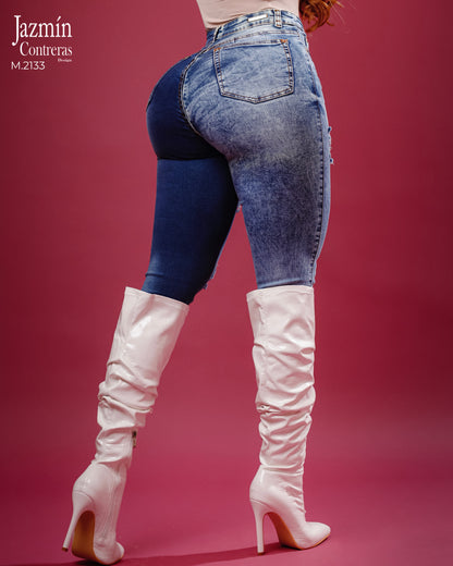 Skinny jeans basico corte colombiano bicolor