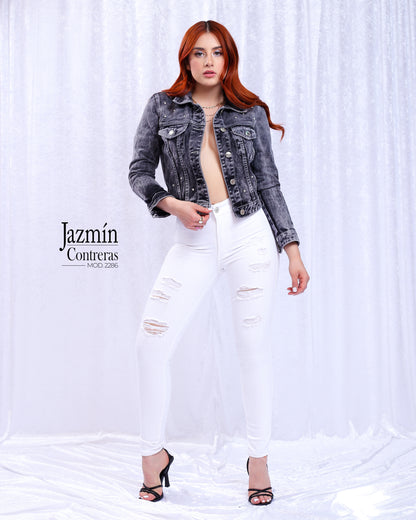 Jeans corte colombiano, blanco, con roturas
