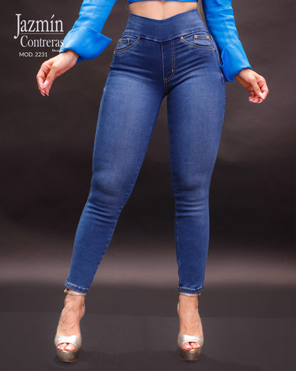Jeans corte colombiano, leggings, sin botón, sin bolsas traseras
