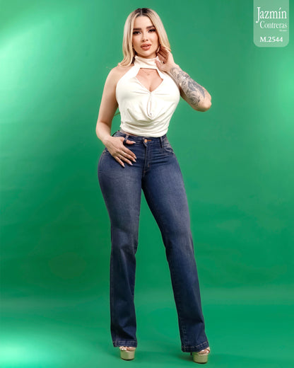 Jeans azul rosa, recto. Exclusivo en Contreras Denim.