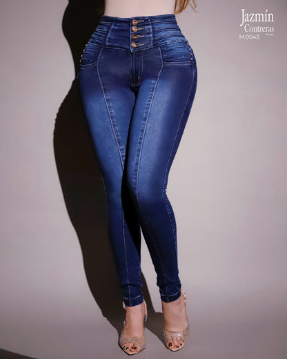Jeans corte colombiano con cristales, 4 botones.