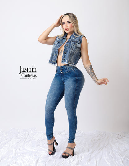 Jeans corte colombiano, azul oscuro marmol