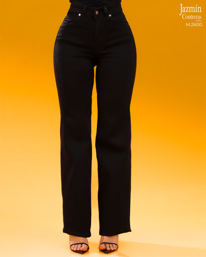 Jeans Wide Leg, negro, corte colombiano.