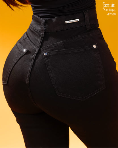 Jeans Wide Leg, negro, corte colombiano.