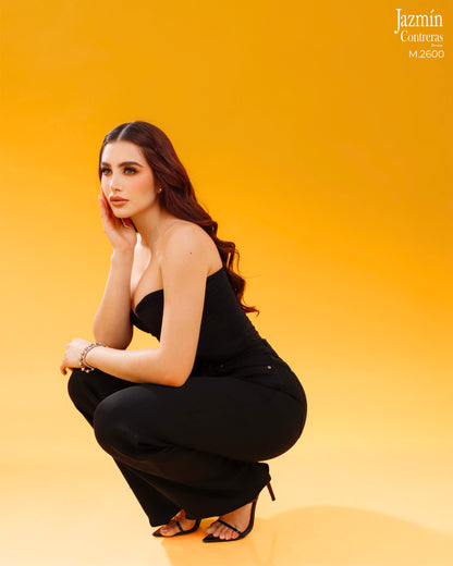 Jeans Wide Leg, negro, corte colombiano.