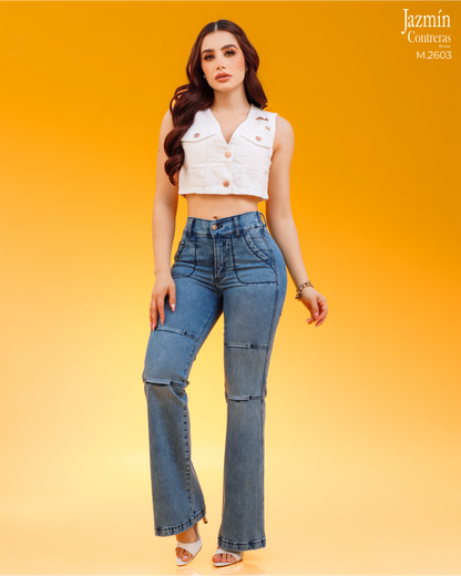 Jeans Wide Leg con resorte. Corte Colombiano.