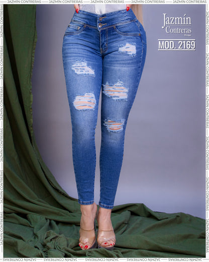 Jeans corte colombiano, azul oscuro con roturas