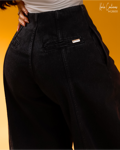Jeans barrel amplio negro.