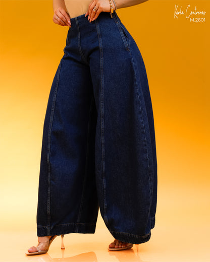 Jeans barrel amplio azul.