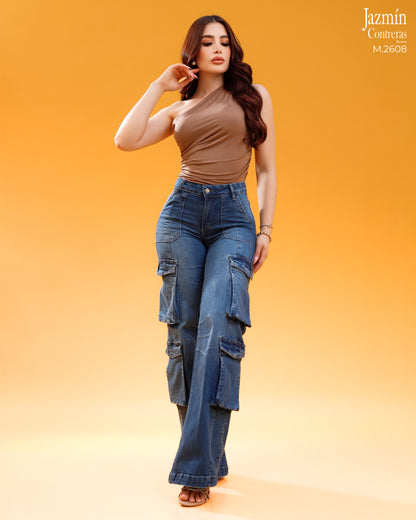 Jeans Cargo, 4 bolsas, corte colombiano.