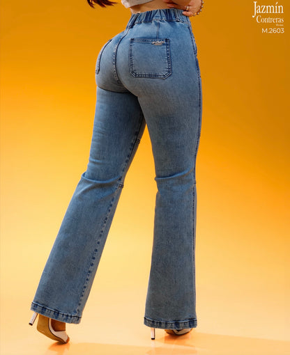 Jeans Wide Leg con resorte. Corte Colombiano.