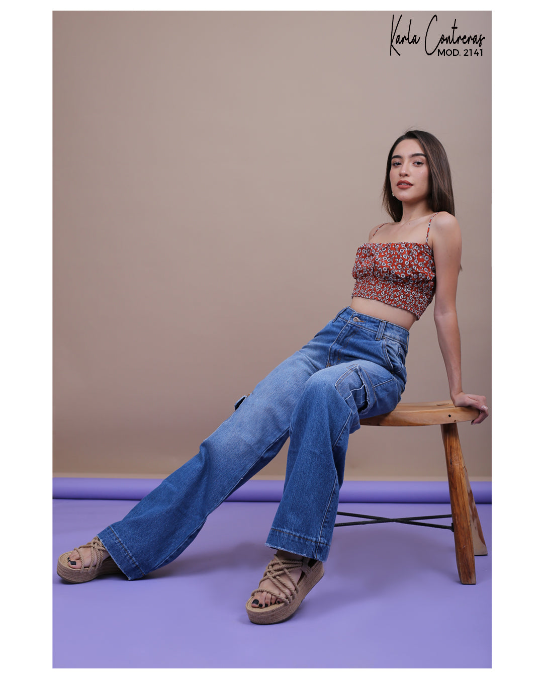 Jeans wide leg azul, cargo.