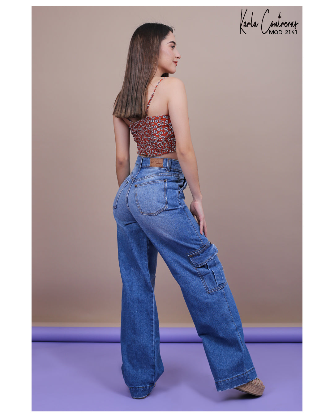 Jeans wide leg azul, cargo.