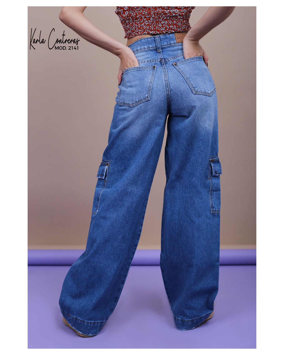 Jeans wide leg azul, cargo.