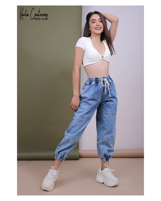 Jogger Oversize, azul marmol claro.