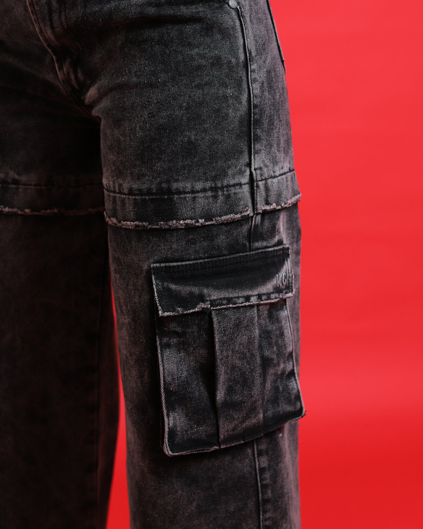 Jeans Cargo, wide leg. Mezclilla Rigida.