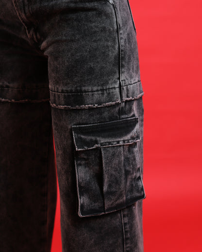 Jeans Cargo, wide leg. Mezclilla Rigida.