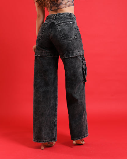 Jeans Cargo, wide leg. Mezclilla Rigida.